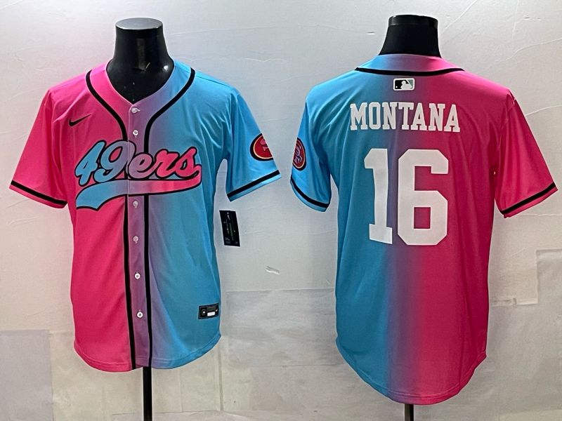Men 2025 San Francisco 49ers #16 Montana Pink Blue Nike Limited NFL Jersey 01->new york giants->NFL Jersey